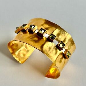 VINTAGE Gold Cuff Bracelet- Green Stones